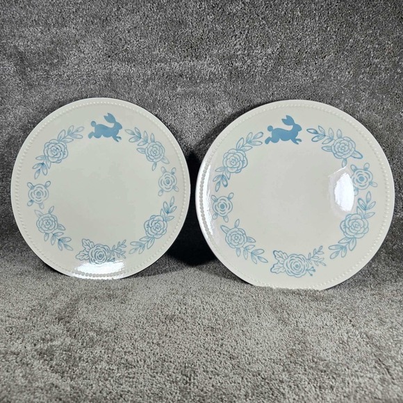Threshold Other - Threshold Dinner Plates Blue Bunny Floral Wreath Beaded Rim Cottagecore Set of 2